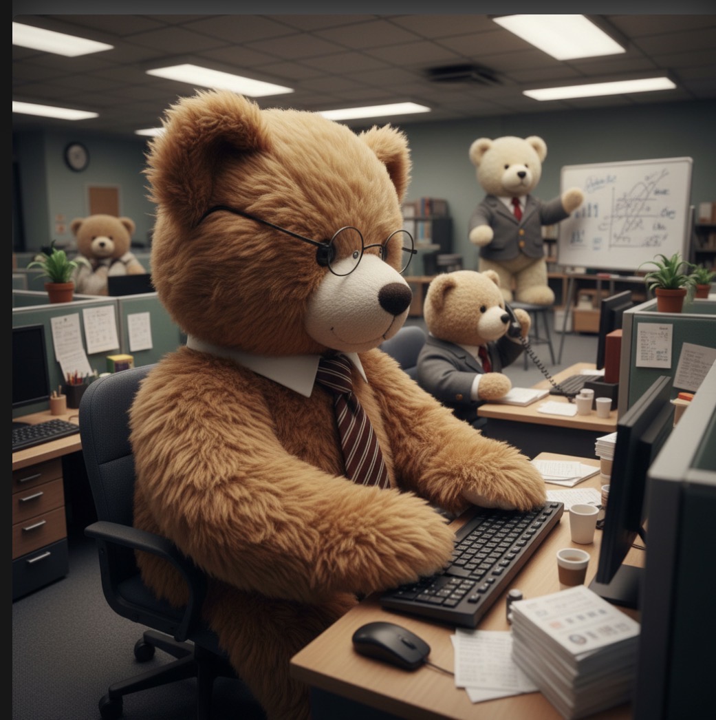 Fuzzy Bear Industries team working in the office